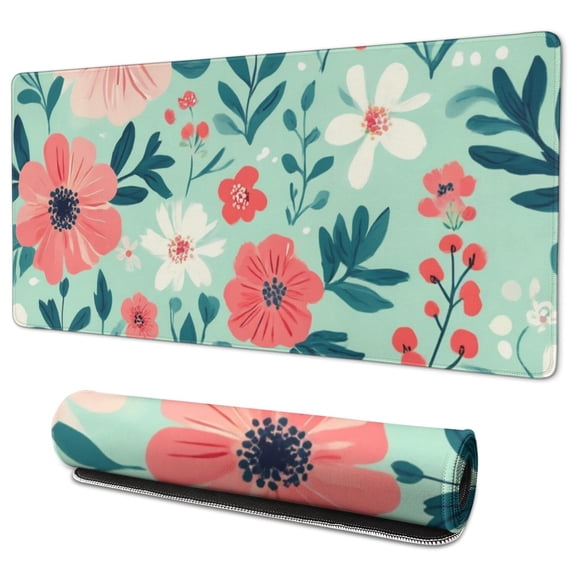 Long Mouse Pads for Desk,Pioneer Flower Floral Print Pattern Desk Mats on Top Of Desks, Desk Mouse Pad Extra Large with 3mm Non-Slip Base and Stitched Edge for Gaming,Office,Work,Home 35.4"x15.7"