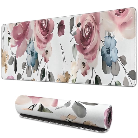 Long Mouse Pads for Desk,Pioneer Flower Floral Print Pattern Desk Mats on Top Of Desks, Desk Mouse Pad Extra Large with 3mm Non-Slip Base and Stitched Edge for Gaming,Office,Work,Home 31.5"x11.8"