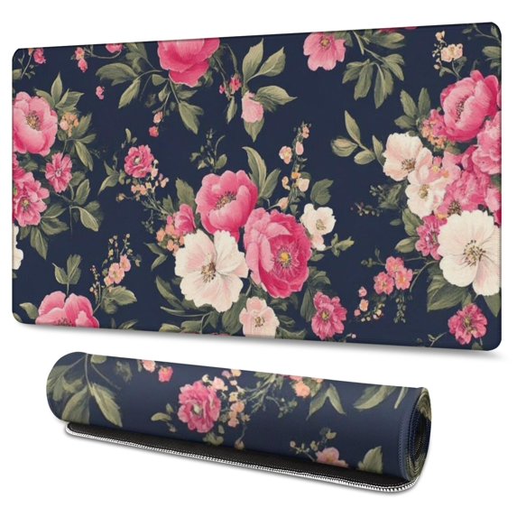 Long Mouse Pads for Desk,Pioneer Flower Floral Print Pattern Desk Mats on Top Of Desks, Desk Mouse Pad Extra Large with 3mm Non-Slip Base and Stitched Edge for Gaming,Office,Work,Home 47.3"x23.6"
