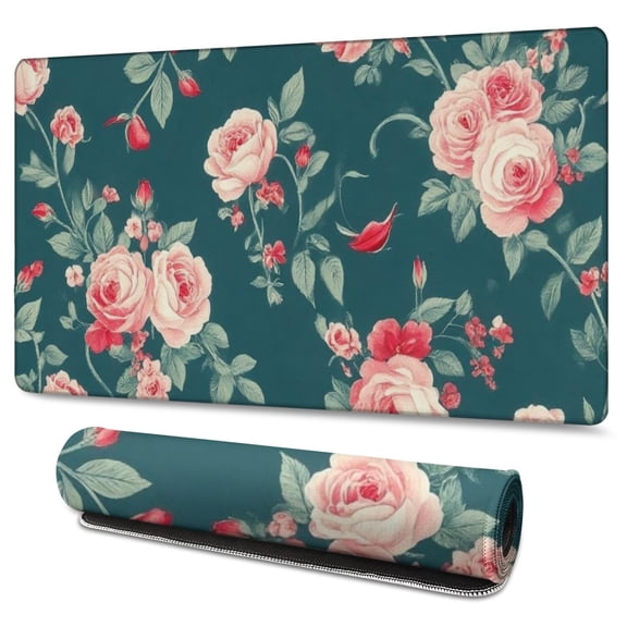 Long Mouse Pads for Desk,Pioneer Flower Floral Print Pattern Desk Mats on Top Of Desks, Desk Mouse Pad Extra Large with 3mm Non-Slip Base and Stitched Edge for Gaming,Office,Work,Home 47.3"x23.6"