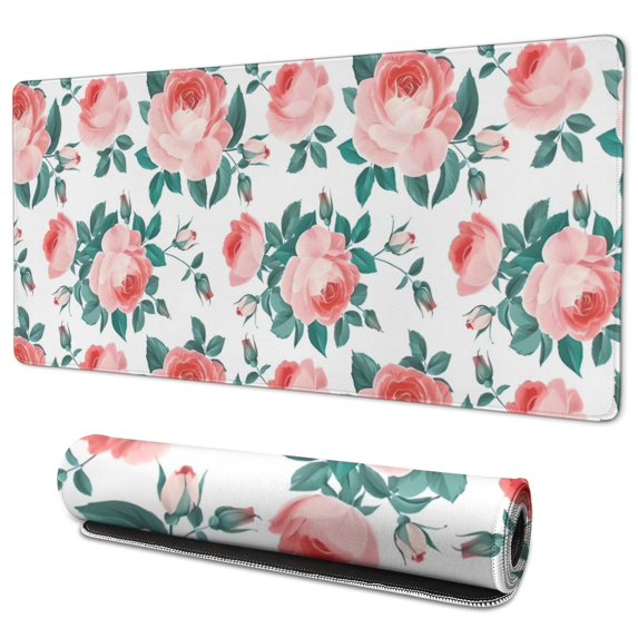 Long Mouse Pads for Desk,Pioneer Flower Floral Print Pattern Desk Mats on Top Of Desks, Desk Mouse Pad Extra Large with 3mm Non-Slip Base and Stitched Edge for Gaming,Office,Work,Home 35.4"x15.7"
