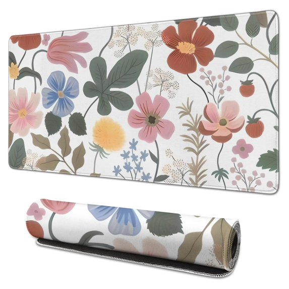 Long Mouse Pads for Desk,Pioneer Flower Floral Print Pattern Desk Mats on Top Of Desks, Desk Mouse Pad Extra Large with 3mm Non-Slip Base and Stitched Edge for Gaming,Office,Work,Home 31.5"x15.7"