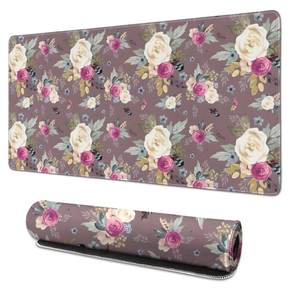 Long Mouse Pads for Desk,Pioneer Flower Floral Print Pattern Desk Mats on Top Of Desks, Desk Mouse Pad Extra Large with 3mm Non-Slip Base and Stitched Edge for Gaming,Office,Work,Home 31.5"x15.7"