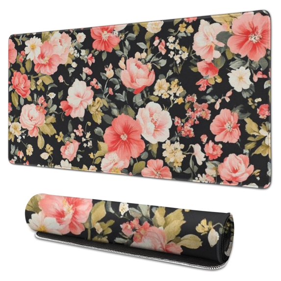Long Mouse Pads for Desk,Pioneer Flower Floral Print Pattern Desk Mats on Top Of Desks, Desk Mouse Pad Extra Large with 3mm Non-Slip Base and Stitched Edge for Gaming,Office,Work,Home 31.5"x15.7"