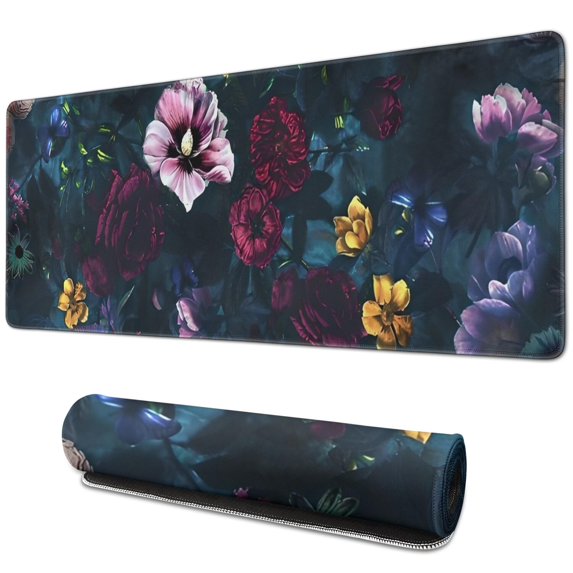 Long Mouse Pads for Desk,Pioneer Flower Floral Print Pattern Desk Mats on Top Of Desks, Desk Mouse Pad Extra Large with 3mm Non-Slip Base and Stitched Edge for Gaming,Office,Work,Home 31.5"x11.8"