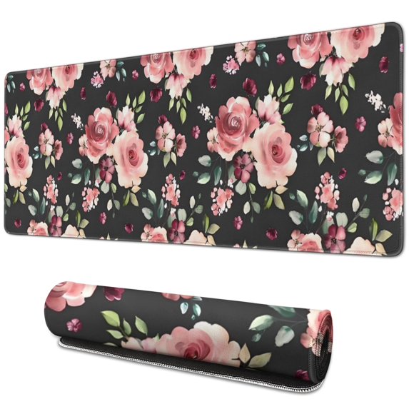 Long Mouse Pads for Desk,Pioneer Flower Floral Print Pattern Desk Mats on Top Of Desks, Desk Mouse Pad Extra Large with 3mm Non-Slip Base and Stitched Edge for Gaming,Office,Work,Home 31.5"x11.8"
