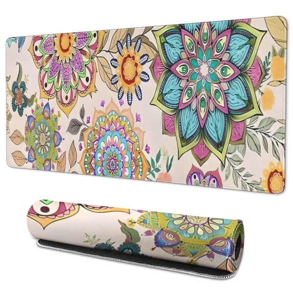 Long Mouse Pads for Desk,Pioneer Flower Floral Print Pattern Desk Mats on Top Of Desks, Desk Mouse Pad Extra Large with 3mm Non-Slip Base and Stitched Edge for Gaming,Office,Work,Home 35.4"x15.7"