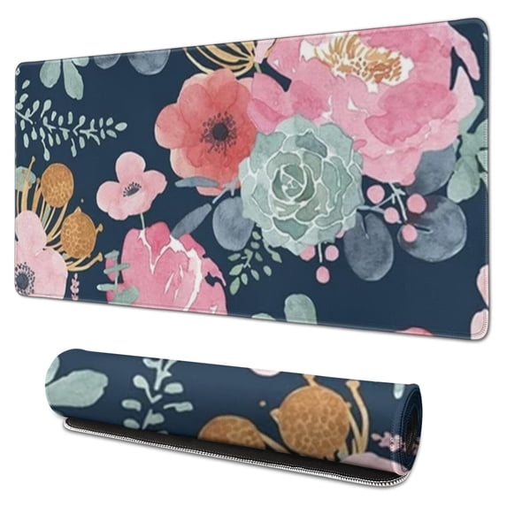 Long Mouse Pads for Desk,Pioneer Flower Floral Print Pattern Desk Mats on Top Of Desks, Desk Mouse Pad Extra Large with 3mm Non-Slip Base and Stitched Edge for Gaming,Office,Work,Home 31.5"x15.7"