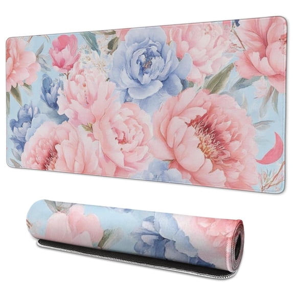 Long Mouse Pads for Desk,Pioneer Flower Floral Print Pattern Desk Mats on Top Of Desks, Desk Mouse Pad Extra Large with 3mm Non-Slip Base and Stitched Edge for Gaming,Office,Work,Home 35.4"x15.7"