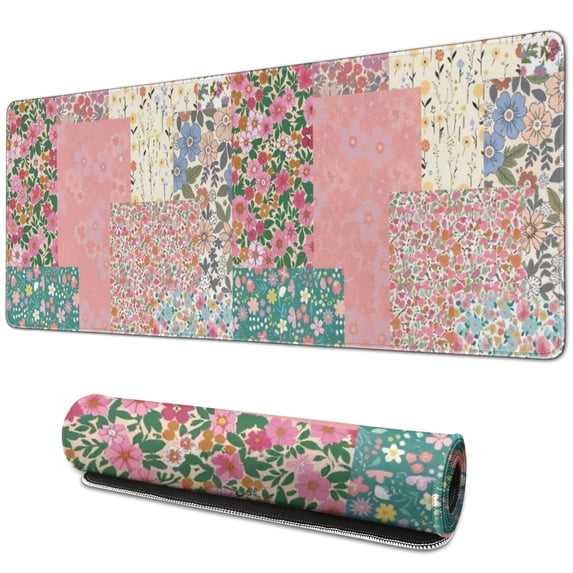 Long Mouse Pads for Desk,Pioneer Flower Floral Print Pattern Desk Mats on Top Of Desks, Desk Mouse Pad Extra Large with 3mm Non-Slip Base and Stitched Edge for Gaming,Office,Work,Home 31.5"x11.8"