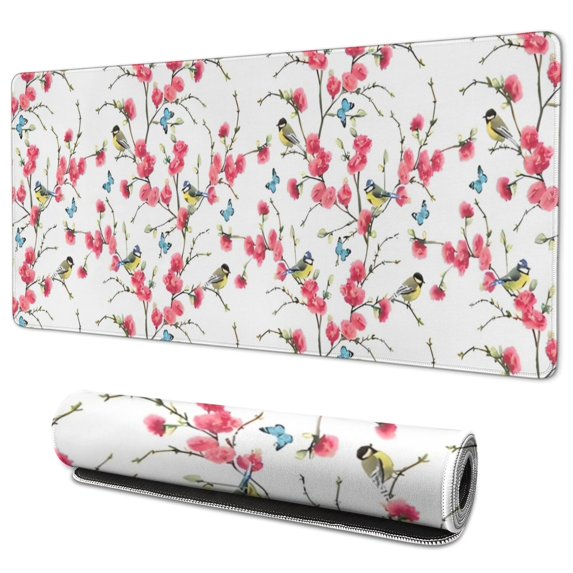 Long Mouse Pads for Desk,Pioneer Flower Floral Print Pattern Desk Mats on Top Of Desks, Desk Mouse Pad Extra Large with 3mm Non-Slip Base and Stitched Edge for Gaming,Office,Work,Home 35.4"x15.7"