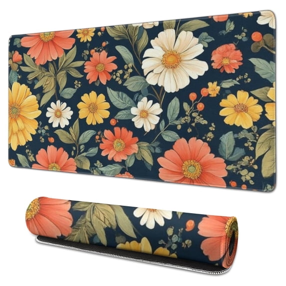 Long Mouse Pads for Desk,Pioneer Flower Floral Print Pattern Desk Mats on Top Of Desks, Desk Mouse Pad Extra Large with 3mm Non-Slip Base and Stitched Edge for Gaming,Office,Work,Home 31.5"x15.7"