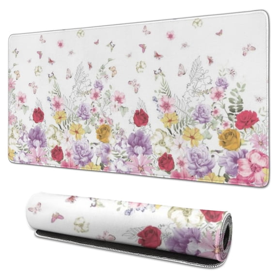 Long Mouse Pads for Desk,Pioneer Flower Floral Print Pattern Desk Mats on Top Of Desks, Desk Mouse Pad Extra Large with 3mm Non-Slip Base and Stitched Edge for Gaming,Office,Work,Home 31.5"x15.7"