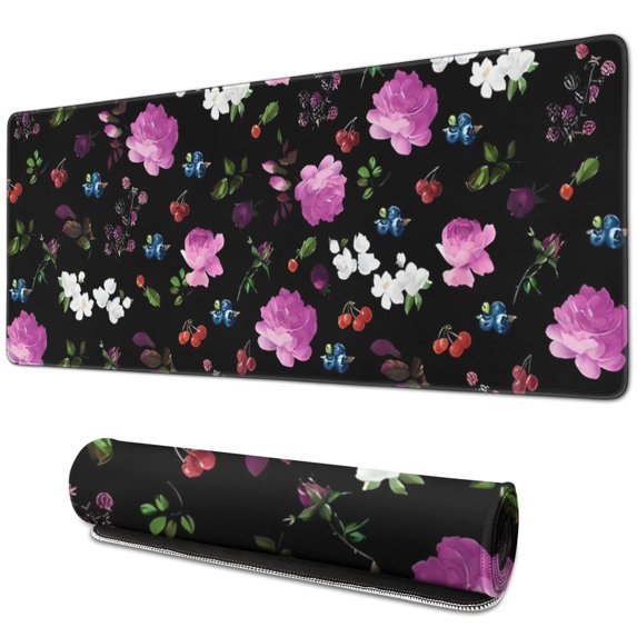 Long Mouse Pads for Desk,Pioneer Flower Floral Print Pattern Desk Mats on Top Of Desks, Desk Mouse Pad Extra Large with 3mm Non-Slip Base and Stitched Edge for Gaming,Office,Work,Home 31.5"x11.8"