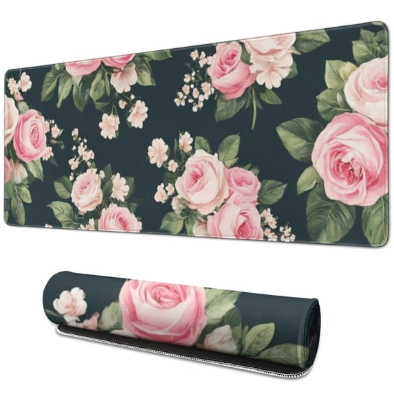 Long Mouse Pads for Desk,Pioneer Flower Floral Print Pattern Desk Mats on Top Of Desks, Desk Mouse Pad Extra Large with 3mm Non-Slip Base and Stitched Edge for Gaming,Office,Work,Home 31.5"x11.8"