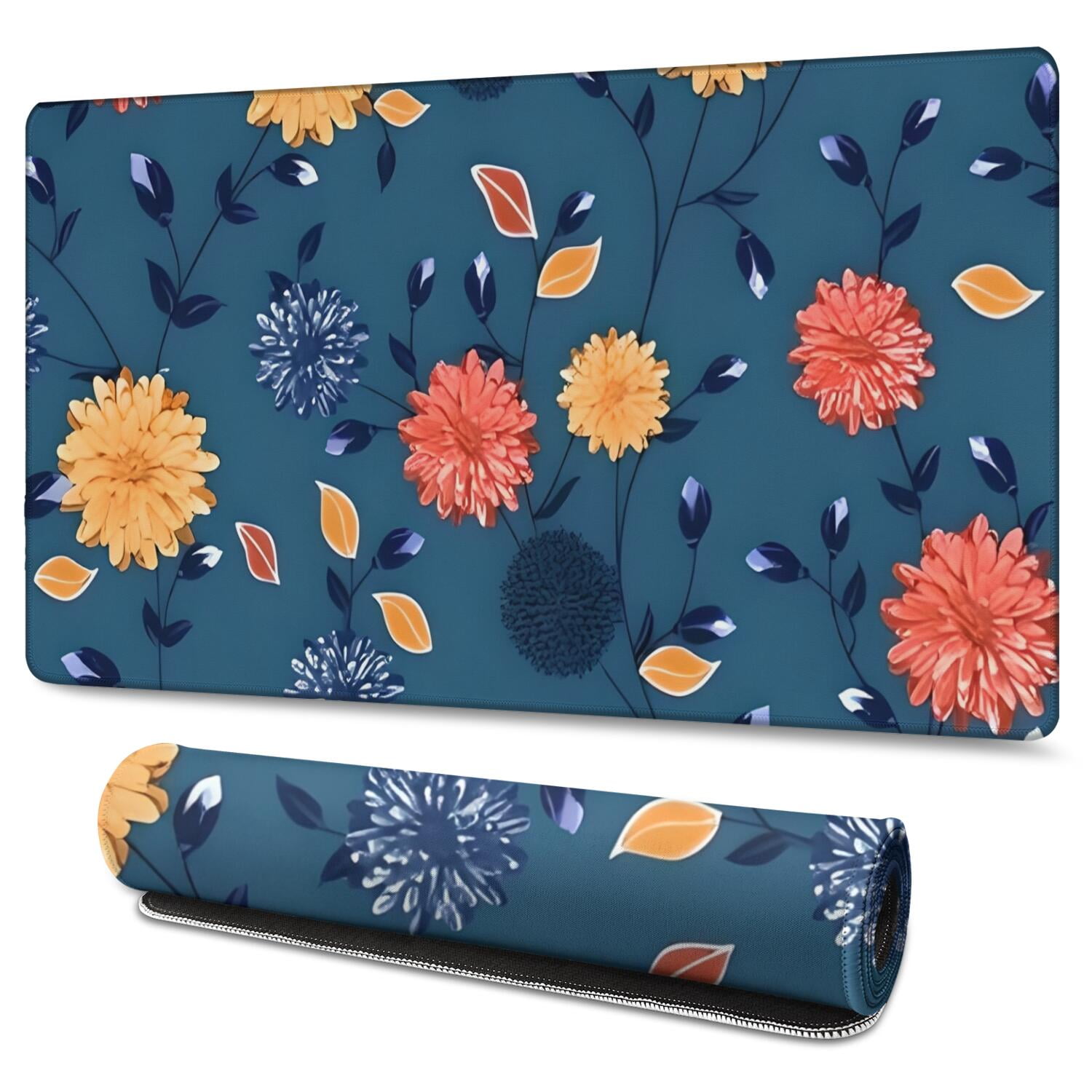 Long Mouse Pads for Desk,Pioneer Flower Floral Print Pattern Desk Mats on Top Of Desks, Desk Mouse Pad Extra Large with 3mm Non-Slip Base and Stitched Edge for Gaming,Office,Work,Home 47.3"x23.6"