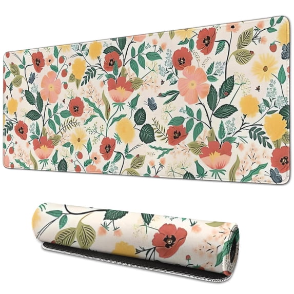 Long Mouse Pads for Desk,Pioneer Flower Floral Print Pattern Desk Mats on Top Of Desks, Desk Mouse Pad Extra Large with 3mm Non-Slip Base and Stitched Edge for Gaming,Office,Work,Home 31.5"x11.8"