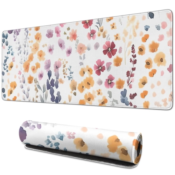 Long Mouse Pads for Desk,Pioneer Flower Floral Print Pattern Desk Mats on Top Of Desks, Desk Mouse Pad Extra Large with 3mm Non-Slip Base and Stitched Edge for Gaming,Office,Work,Home 31.5"x11.8"