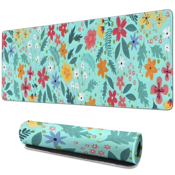 Long Mouse Pads for Desk,Pioneer Flower Floral Print Pattern Desk Mats on Top Of Desks, Desk Mouse Pad Extra Large with 3mm Non-Slip Base and Stitched Edge for Gaming,Office,Work,Home 31.5"x11.8"