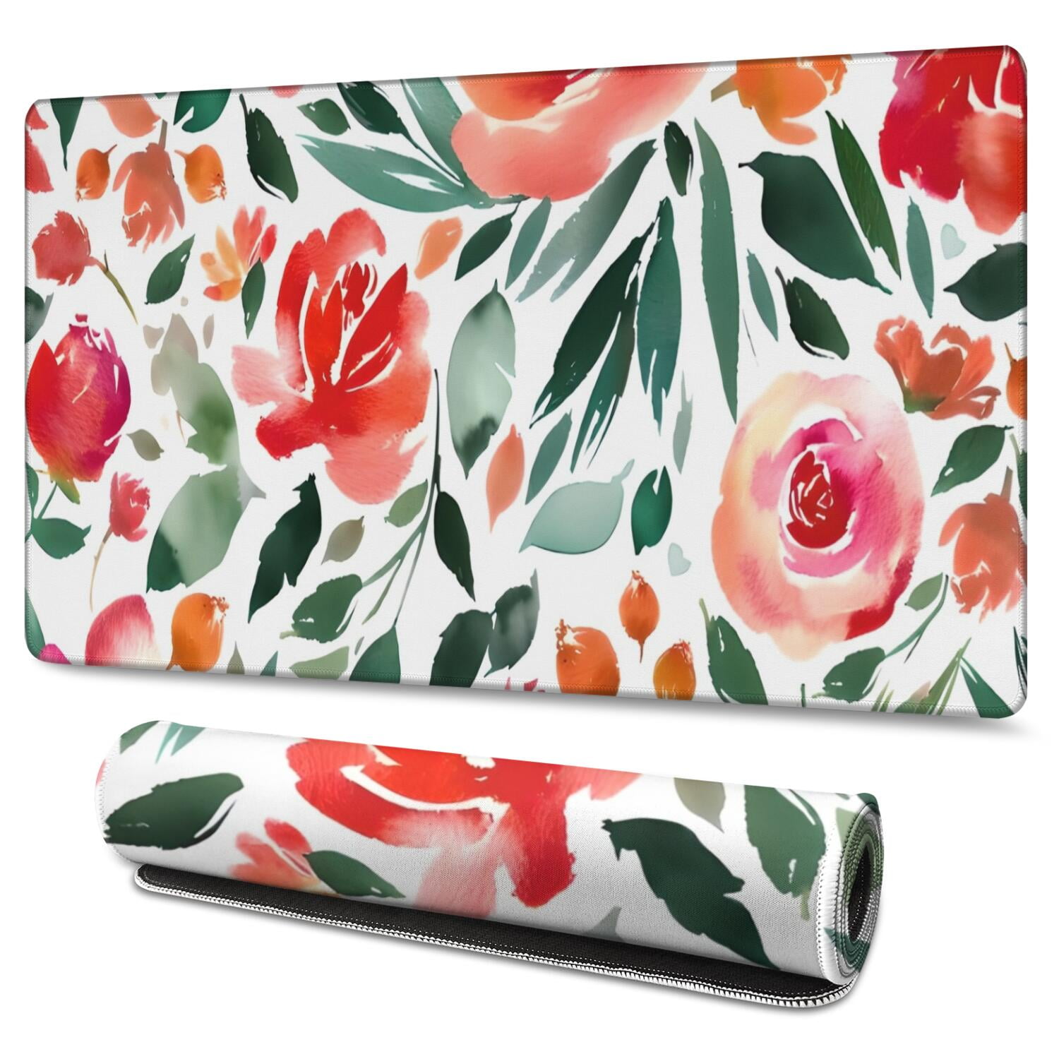 Long Mouse Pads for Desk,Pioneer Flower Floral Print Pattern Desk Mats on Top Of Desks, Desk Mouse Pad Extra Large with 3mm Non-Slip Base and Stitched Edge for Gaming,Office,Work,Home 47.3"x23.6"