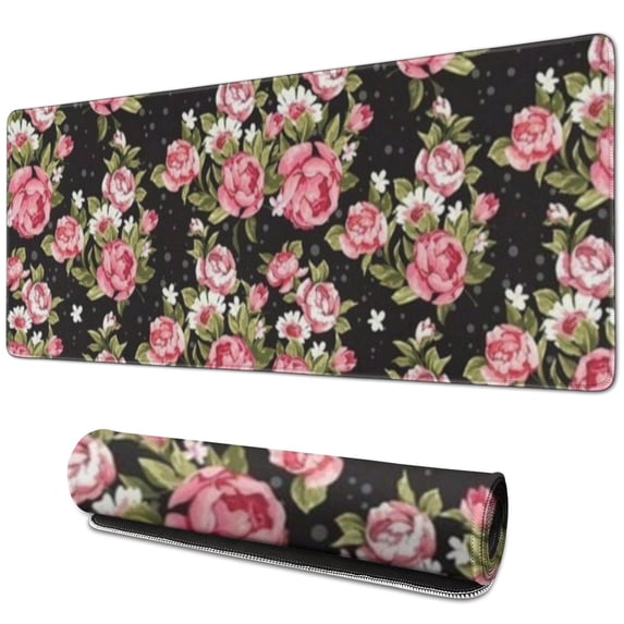 Long Mouse Pads for Desk,Pioneer Flower Floral Print Pattern Desk Mats on Top Of Desks, Desk Mouse Pad Extra Large with 3mm Non-Slip Base and Stitched Edge for Gaming,Office,Work,Home 31.5"x11.8"