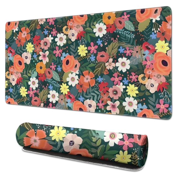 Long Mouse Pads for Desk,Pioneer Flower Floral Print Pattern Desk Mats on Top Of Desks, Desk Mouse Pad Extra Large with 3mm Non-Slip Base and Stitched Edge for Gaming,Office,Work,Home 31.5"x15.7"