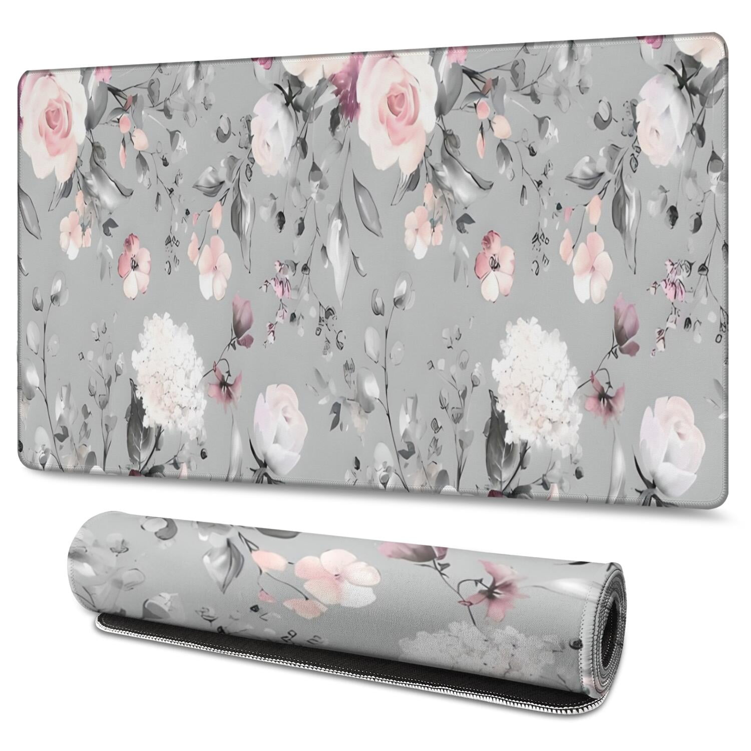 Long Mouse Pads for Desk,Pioneer Flower Floral Print Pattern Desk Mats on Top Of Desks, Desk Mouse Pad Extra Large with 3mm Non-Slip Base and Stitched Edge for Gaming,Office,Work,Home 47.3"x23.6"
