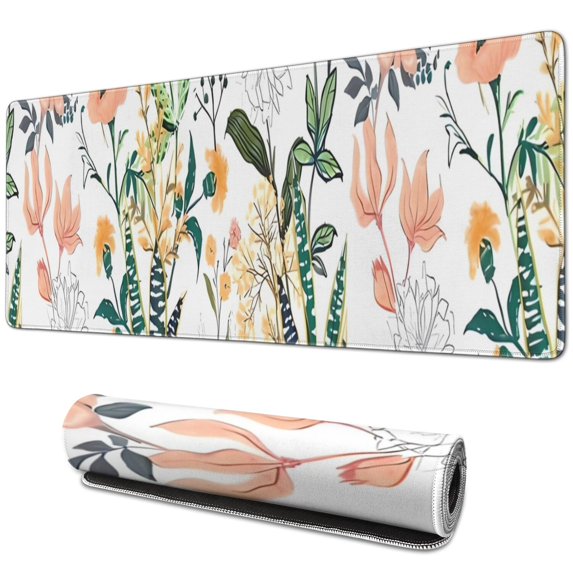 Long Mouse Pads for Desk,Pioneer Flower Floral Print Pattern Desk Mats on Top Of Desks, Desk Mouse Pad Extra Large with 3mm Non-Slip Base and Stitched Edge for Gaming,Office,Work,Home 31.5"x11.8"