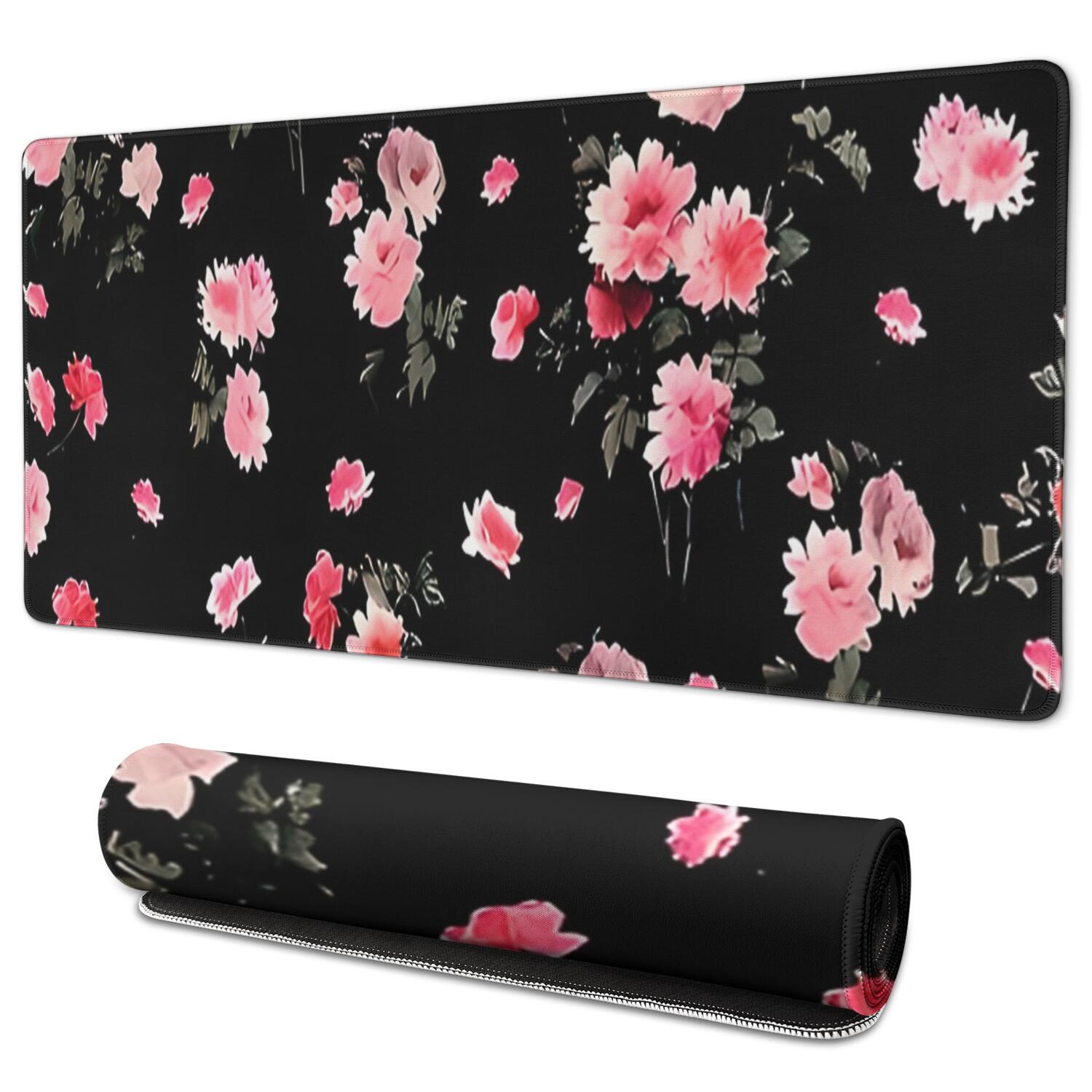 Long Mouse Pads for Desk,Pioneer Flower Floral Print Pattern Desk Mats on Top Of Desks, Desk Mouse Pad Extra Large with 3mm Non-Slip Base and Stitched Edge for Gaming,Office,Work,Home 35.4"x15.7"