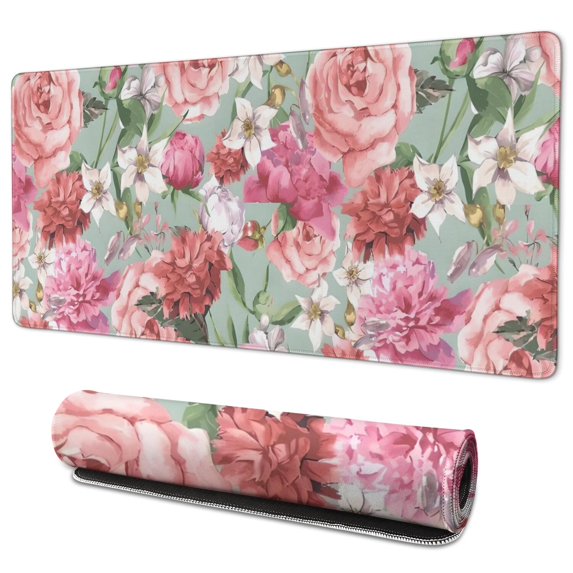 Long Mouse Pads for Desk,Pioneer Flower Floral Print Pattern Desk Mats on Top Of Desks, Desk Mouse Pad Extra Large with 3mm Non-Slip Base and Stitched Edge for Gaming,Office,Work,Home 35.4"x15.7"