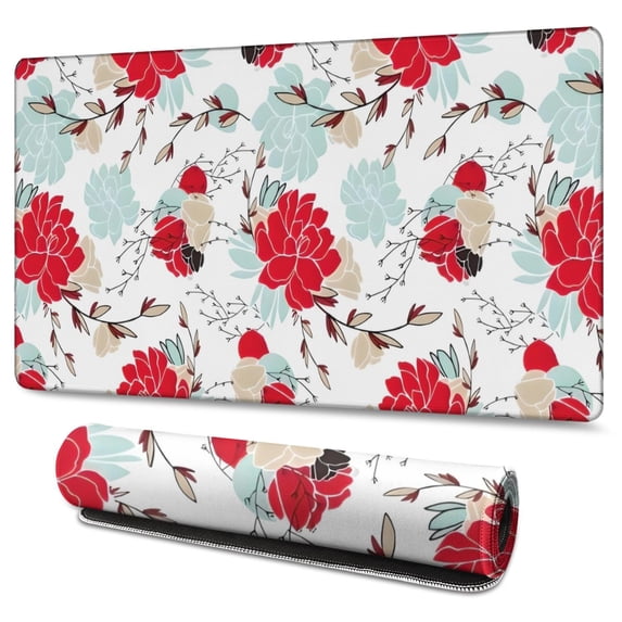 Long Mouse Pads for Desk,Pioneer Flower Floral Print Pattern Desk Mats on Top Of Desks, Desk Mouse Pad Extra Large with 3mm Non-Slip Base and Stitched Edge for Gaming,Office,Work,Home 47.3"x23.6"