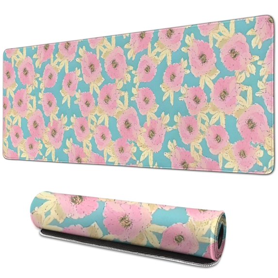 Long Mouse Pads for Desk,Pioneer Flower Floral Print Pattern Desk Mats on Top Of Desks, Desk Mouse Pad Extra Large with 3mm Non-Slip Base and Stitched Edge for Gaming,Office,Work,Home 31.5"x11.8"