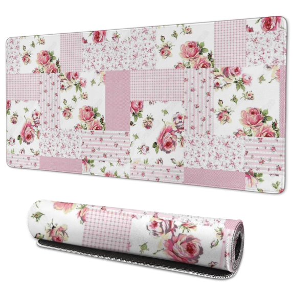 Long Mouse Pads for Desk,Pioneer Flower Floral Print Pattern Desk Mats on Top Of Desks, Desk Mouse Pad Extra Large with 3mm Non-Slip Base and Stitched Edge for Gaming,Office,Work,Home 35.4"x15.7"