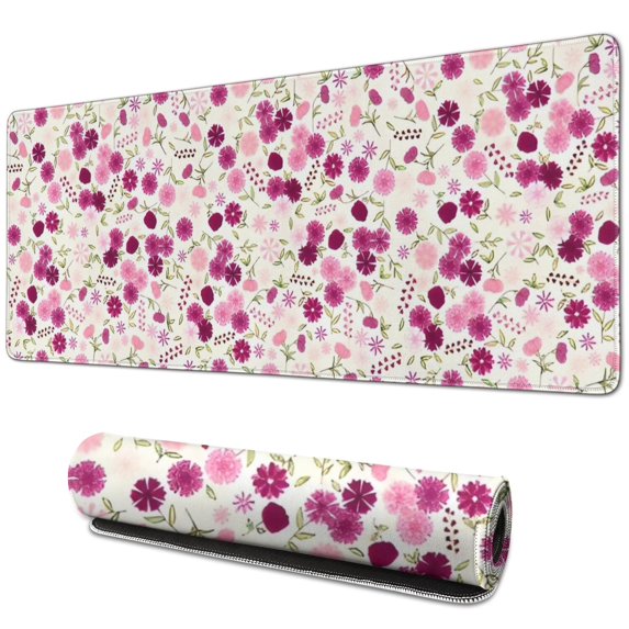 Long Mouse Pads for Desk,Pioneer Flower Floral Print Pattern Desk Mats on Top Of Desks, Desk Mouse Pad Extra Large with 3mm Non-Slip Base and Stitched Edge for Gaming,Office,Work,Home 31.5"x11.8"