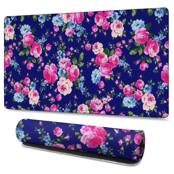 Long Mouse Pads for Desk,Pioneer Flower Floral Print Pattern Desk Mats on Top Of Desks, Desk Mouse Pad Extra Large with 3mm Non-Slip Base and Stitched Edge for Gaming,Office,Work,Home 47.3"x23.6"