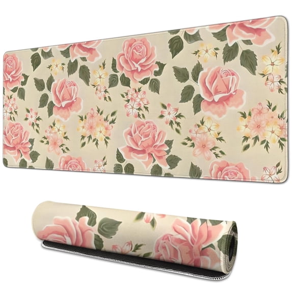 Long Mouse Pads for Desk,Pioneer Flower Floral Print Pattern Desk Mats on Top Of Desks, Desk Mouse Pad Extra Large with 3mm Non-Slip Base and Stitched Edge for Gaming,Office,Work,Home 31.5"x11.8"
