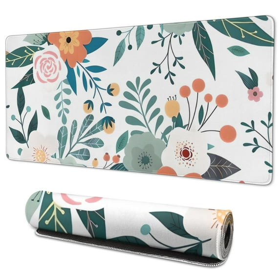 Long Mouse Pads for Desk,Pioneer Flower Floral Print Pattern Desk Mats on Top Of Desks, Desk Mouse Pad Extra Large with 3mm Non-Slip Base and Stitched Edge for Gaming,Office,Work,Home 35.4"x15.7"