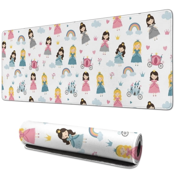 Long Mouse Pads for Desk,Princess Carriage Castle Pattern Desk Mats on Top Of Desks, Desk Mouse Pad Extra Large with 3mm Non-Slip Base and Stitched Edge for Gaming,Office,Work,Home 31.5"x11.8"