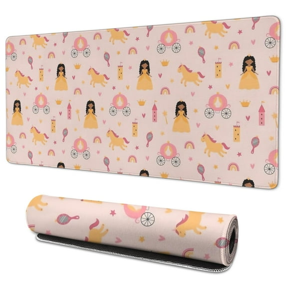 Long Mouse Pads for Desk,Princess Carriage Pattern Desk Mats on Top Of Desks, Desk Mouse Pad Extra Large with 3mm Non-Slip Base and Stitched Edge for Gaming,Office,Work,Home 35.4"x15.7"