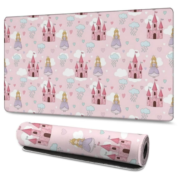 Long Mouse Pads for Desk,Princess Castle Cloud Pattern Desk Mats on Top Of Desks, Desk Mouse Pad Extra Large with 3mm Non-Slip Base and Stitched Edge for Gaming,Office,Work,Home 47.3"x23.6"