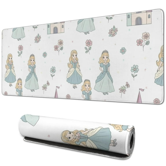 Long Mouse Pads for Desk,Princess Castle Flower Pattern Desk Mats on Top Of Desks, Desk Mouse Pad Extra Large with 3mm Non-Slip Base and Stitched Edge for Gaming,Office,Work,Home 31.5"x11.8"
