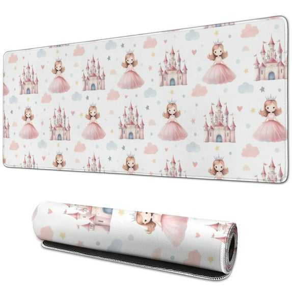 Long Mouse Pads for Desk,Princess Castle Pattern Desk Mats on Top Of Desks, Desk Mouse Pad Extra Large with 3mm Non-Slip Base and Stitched Edge for Gaming,Office,Work,Home 31.5"x11.8"