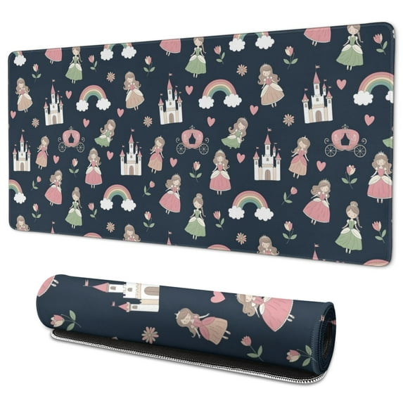 Long Mouse Pads for Desk,Princess Castle Rainbow Pattern Desk Mats on Top Of Desks, Desk Mouse Pad Extra Large with 3mm Non-Slip Base and Stitched Edge for Gaming,Office,Work,Home 35.4"x15.7"