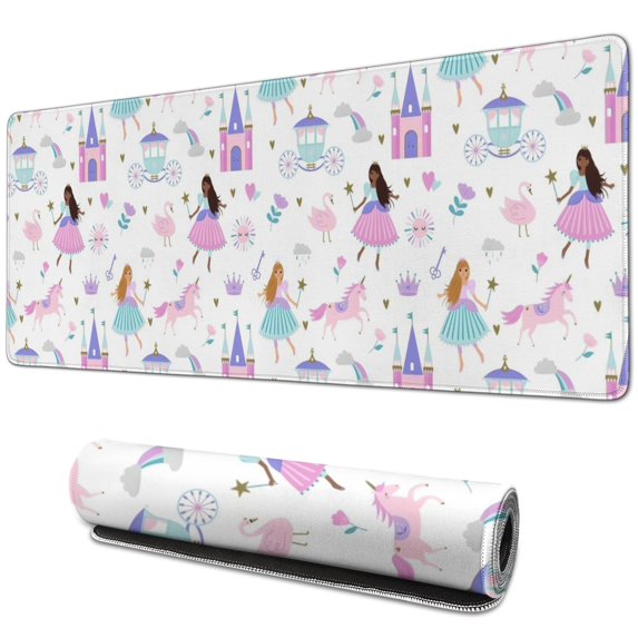 Long Mouse Pads for Desk,Princess Castle & Unicorn Pattern Desk Mats on Top Of Desks, Desk Mouse Pad Extra Large with 3mm Non-Slip Base and Stitched Edge for Gaming,Office,Work,Home 31.5"x11.8"