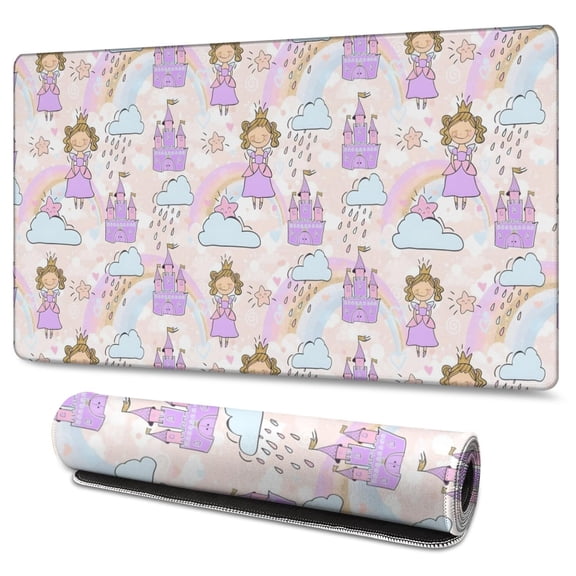 Long Mouse Pads for Desk,Princess Rainbow Castle Pattern Desk Mats on Top Of Desks, Desk Mouse Pad Extra Large with 3mm Non-Slip Base and Stitched Edge for Gaming,Office,Work,Home 47.3"x23.6"