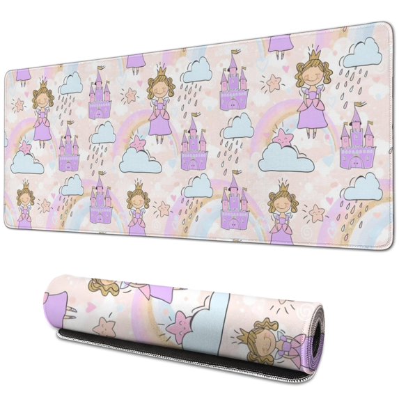 Long Mouse Pads for Desk,Princess Rainbow Castle Pattern Desk Mats on Top Of Desks, Desk Mouse Pad Extra Large with 3mm Non-Slip Base and Stitched Edge for Gaming,Office,Work,Home 31.5"x11.8"