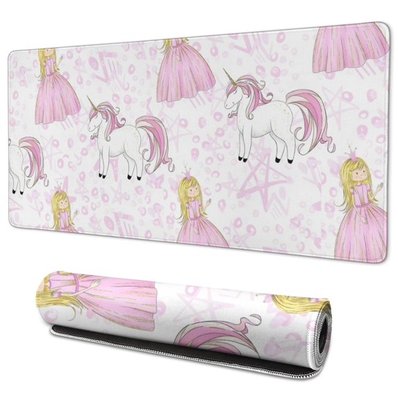 Long Mouse Pads for Desk,Princess Unicorn Pattern Desk Mats on Top Of Desks, Desk Mouse Pad Extra Large with 3mm Non-Slip Base and Stitched Edge for Gaming,Office,Work,Home 35.4"x15.7"
