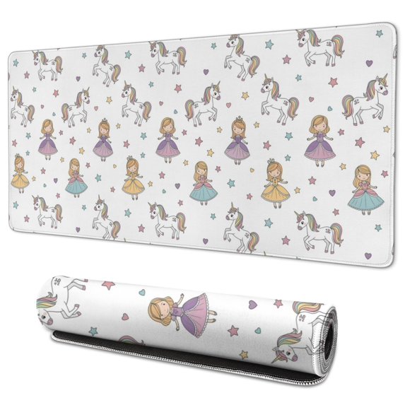Long Mouse Pads for Desk,Princess Unicorn Star Pattern Desk Mats on Top Of Desks, Desk Mouse Pad Extra Large with 3mm Non-Slip Base and Stitched Edge for Gaming,Office,Work,Home 35.4"x15.7"