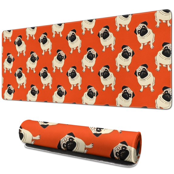 Long Mouse Pads for Desk,Pug Dog Desk Mats on Top Of Desks, Desk Mouse Pad Extra Large with 3mm Non-Slip Base and Stitched Edge for Gaming,Office,Work,Home 31.5"x11.8"