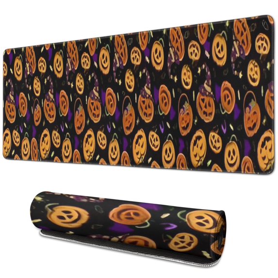 Long Mouse Pads for Desk,Pumpkin Pattern Halloween Desk Mats on Top Of Desks, Desk Mouse Pad Extra Large with 3mm Non-Slip Base and Stitched Edge for Gaming,Office,Work,Home 31.5x11.8in